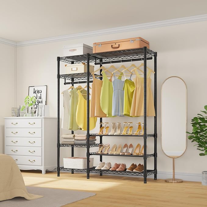 VIPEK V2S Heavy Duty Clothes Rack Portable Closet Organizer, Black | Closet System with 6 Tiers Adjustable Wire Shelves Shoe Shelves Metal Freestanding Clothing Rack for Walk-in Closet 750LBS