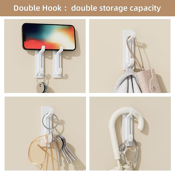 pickpiff 12 Pack Strong Stick-on Hooks 13LB for Coat & Towel, White