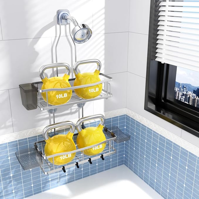 Aitatty Hanging Shower Caddy Bathroom Organizer: Rustproof Shower Shelf Racks Over Shower Head - No Drilling Inside Bath Shower Rack Shelves Over Showerhead for Shampoo with Soap Holder Chrome