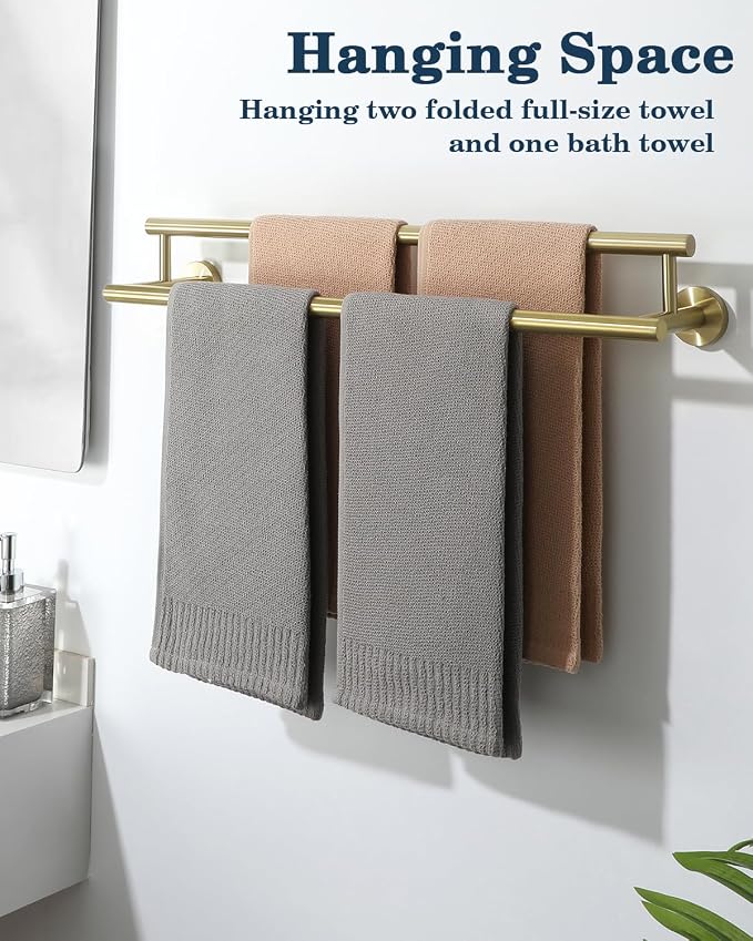Alise Double Towel Bar Glod,24" Towel Rack for Bathroom Wall Mounted | Bathroom Towel Rack SUS304 Stainless Steel Bathroom Towel Holder Quick Drying Hand Towel Holder Towel Bar for Walls