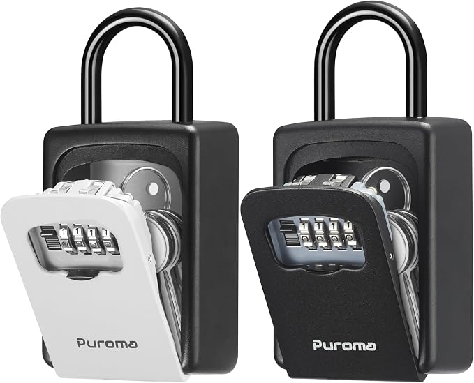 Puroma Lock Box, Large Key Lock Box Resettable Combination Lockbox, Portable Wall Mount Lockbox Security Safe Box for Outside Outdoor Home Office Door Handle House Key Gray & Black (2 Pack)