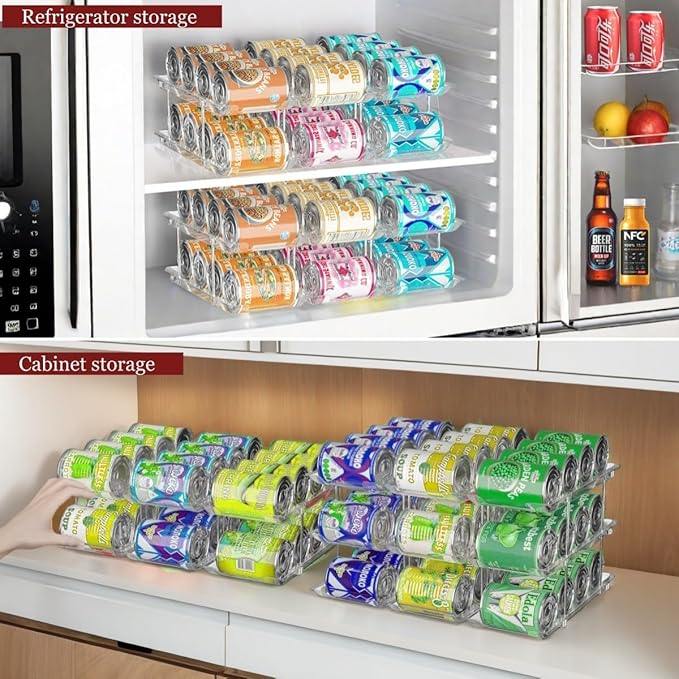 Attelite Can Organizer for Pantry, 3 Sets 4 Tiers Can Storage Organizer Pantry,Soda Can Organizer for Fridge 48 Cans Rack Automatic Rolling Stackable Canned Food Organizer,Clear