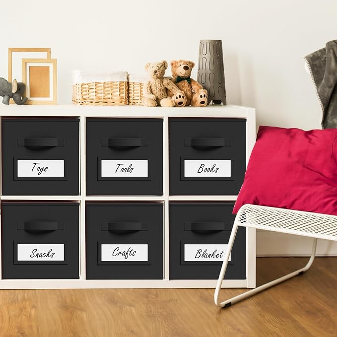 Teenyyou 10 Pack Fabric Storage Cubes 13 Inch Collapsible Cube Bins with Label Window & Handle Foldable Organizers Baskets for Shelf Closet Nursery Kids Room Clothes Book Toy(Black)