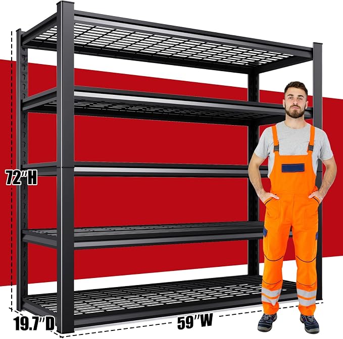 Set of 2 Garage Shelving-3500 lbs 5 Tier Storage Shelves,Adjustable Heavy Duty Metal Shelving Unit and Storage Large Wire Rack,Utility Steel Shelf for Warehouse Industrial Pantry Basement -72"x59"x20"
