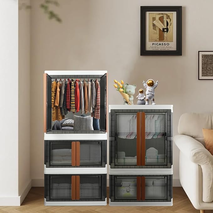 Wardrobe, Closet, Collapsible Storage Cabinet, Useful Box with Large Capacity, 37.5 Gal (142 L), Stackable on Box (19 Gal), Easy Storage of Clothes, Installation Free