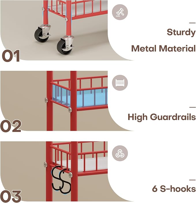 Slim Rolling Storage Cart 6 Tier, Metal Kitchen Rolling Utility Cart with Lockable Wheels for Kitchen, Bathroom, Office, Laundry Room, Small Narrow Spaces (Red 6 Inches)