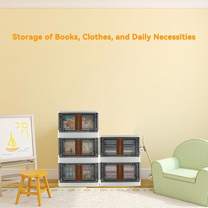 Storage Box, Cabinet with Lids, 8.4 Gallon (32L) Capacity, With Double Door and Lock, Foldable, Plastic, Underbed or Countertop Use, Home Organizer