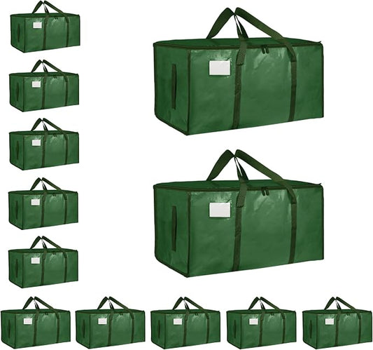 12 Pack-Extra Large Heavy Duty Moving Bags - Waterproof Storage Totes with Handles & Zippers, Foldable for College Dorm, Storage (olive green)