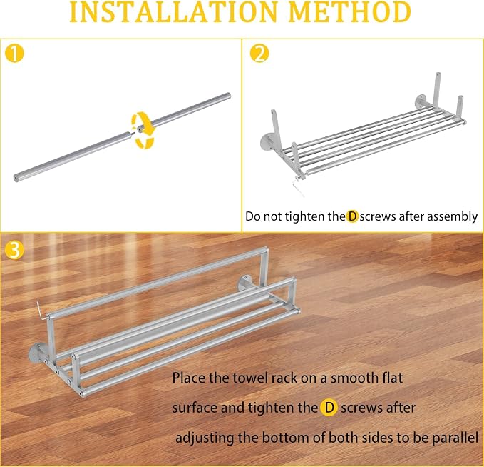 Double Towel Racks for Bathroom Towel Rack with Shelf, 24 Inch Double Towel Bars, Wall Mount Towel Holder for Bathroom Lavatory, Stainless Steel Towel Rod(Brushed Nickel)