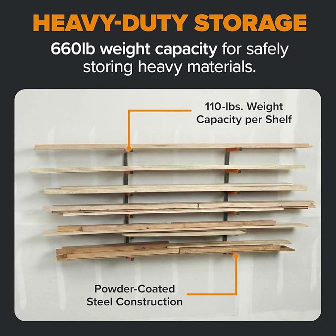 BORA Wood Rack, 6-Level Wall Mount Lumber Storage Rack for Wood Storage