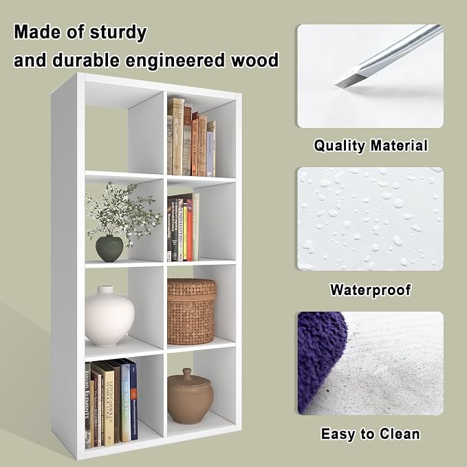 8 Cube Storage Organizer Shelf, White, 11 inch | 2026 Wooden Thick Frame, Anti-Tipping Kits, Reversible Open Back Bookcase, Horizontal and Vertical Dual-use