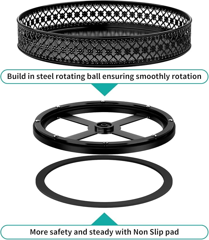 Ovicar Lazy Susan Organizer Turntable - 11 inch Rotating Spice Rack Metal Lazy Susan for Cabinet Pantry Kitchen Countertop Dining Table Cupboard Bathroom Refrigerator Vanity Black
