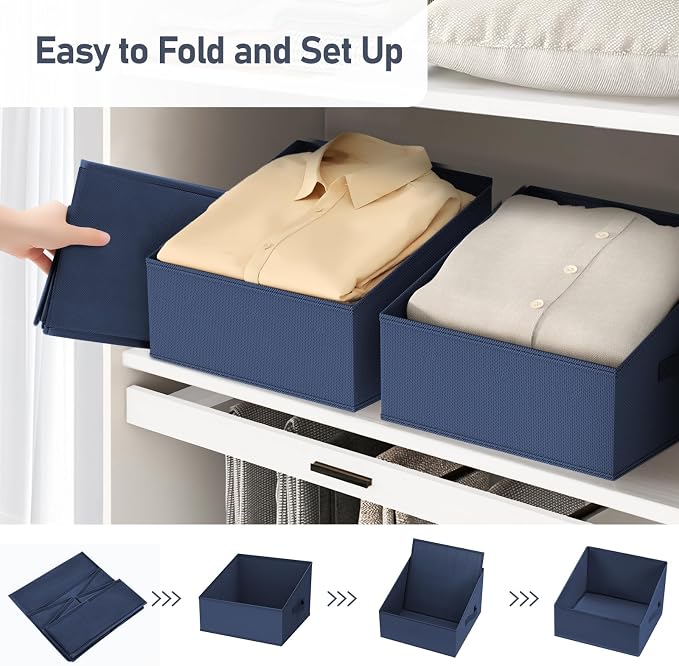 DIMJ Closet Storage Bins 10 Pack - Fabric Storage Baskets for Shelves, Collapsible Clothes Organizer with Handles, Trapezoid Shelf Organization Storage Cubes for Purse, Toys, Books, Towel, Clothes