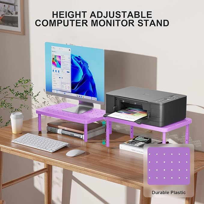 WALI Computer Monitor Stand for Desk, Adjustable Laptop Riser, Desk Monitor Stand Underneath Storage for Office, Home, School Supplies (PTT001-V), 1 Pack, Violet