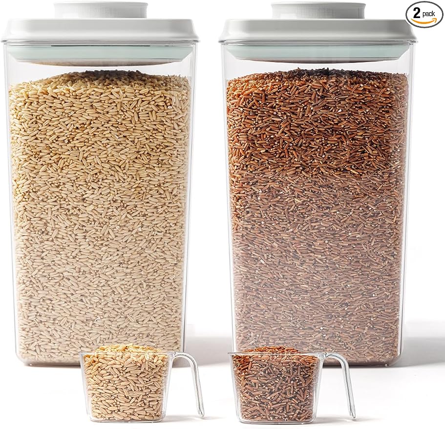4.22Qt Airtight Food Storage Containers with Pop Lids, Set of 2 Pantry Jars | Large Clear Canisters for Flour, Sugar, Cereal, Oats, Rice and Bulk Dry Goods, Stackable for Cabinets and Baking Stations