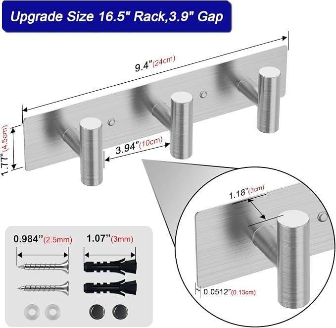 Bntuk Coat Rack Wall Mount - 3 Coat Hooks, Towel Racks for Bathroom Robes Bags Keys, Hat Rack Wall Towel Hooks Organizer (Silver)