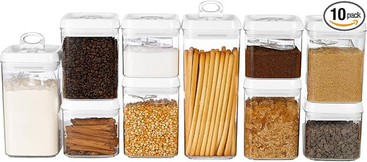 Felli Flip Tite Food Storage Container with Scoop & Lid 5" LARGE Airtight Ring Top, Acrylic Canister for Sugar Flour Baking Powder Rice Pasta, Kitchen Organizer Christmas Gift Set (10pk, Variety)