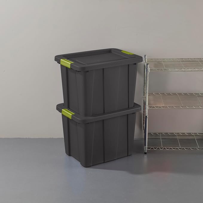 Sterilite Latching Tuff1 Tote Containers w/Lids, 18 Gallon, 6-Pack | Flat Gray, Large Plastic Storage Bins - Heavy-Duty Stackable Organizer Boxes for Home, Office, Basement, Closet, & Garage