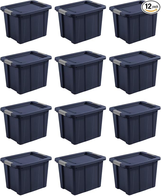 Sterilite 12-Pack Storage Bins with Lids, Heavy Duty Totes, Tuff1, 18 Gallon, Dark Indigo