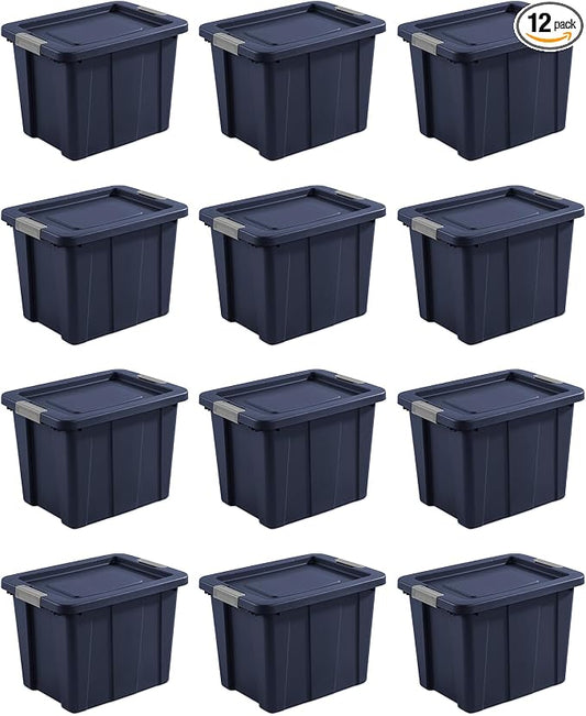 Sterilite 12-Pack Storage Bins with Lids, Heavy Duty Totes, Tuff1, 18 Gallon, Dark Indigo