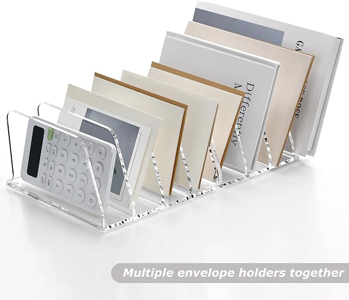 SANRUI Acrylic Desk Mails File Sorter Clear Letter Organizer Holder,4 Slot | Vertical File Folder Rack,Notebook Magazine Desktop Binder Mails Storage Bookshelf Upright Divider for Home Office School
