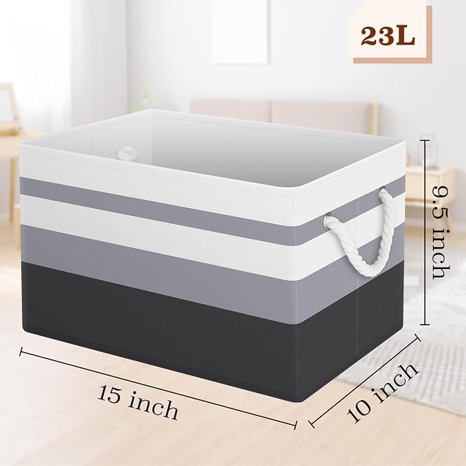 Fab totes Storage Bins 4-Pack, Foldable Storage Baskets for Organizing Toys, Books, Shelves, Closet, Large Storage Box with Rope Handles, Sturdy Organizer Bins,Gradient Grey