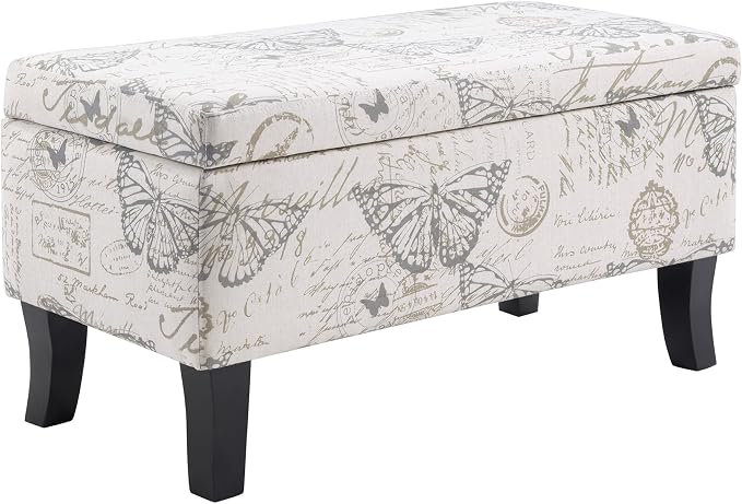 Convenience Concepts Designs4Comfort Winslow Storage Ottoman Bench 32" - Transitional Upholstered Footstool & Seat, for Living Room, Entryway, Hallway, & Bedroom, Butterfly Fabric