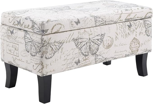 Convenience Concepts Designs4Comfort Winslow Storage Ottoman Bench 32" - Transitional Upholstered Footstool & Seat, for Living Room, Entryway, Hallway, & Bedroom, Butterfly Fabric