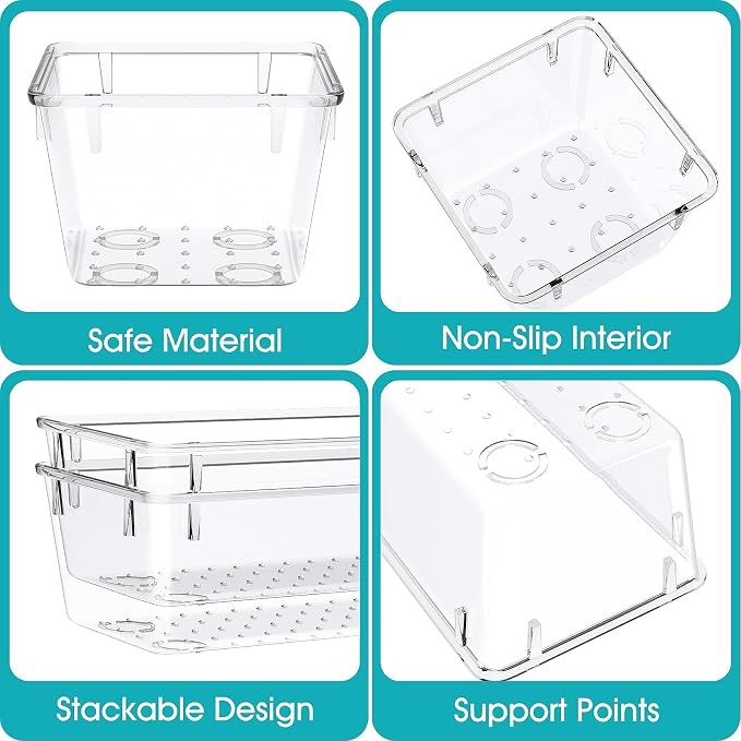 StorMiracle 13 PCS Clear Plastic Drawer Organizers Set, 4 Size Desk Drawer Organizer Trays for Makeup, Jewelry, Kitchen Utensils, Gadgets and Office Accessories