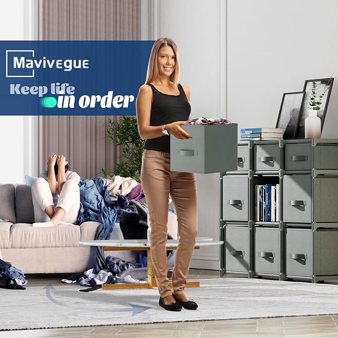 Mavivegue 9 Cube Storage Organizer, Closet Organizers and Storage, Cube Storage Shelf, Easy to Assemble with Storage Drawers, DIY Closet Cube Organizer for Living Room, Bedroom, Dorm Room-Gray
