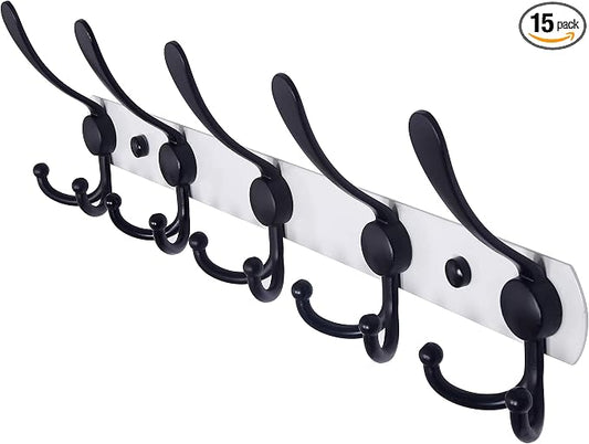 Dseap Wall Mounted Coat Rack - 5 Tri Hooks, Heavy Duty, Stainless Steel, Metal Coat Hook Rail for Coat Hat Towel Purse Robes Mudroom Bathroom Entryway,White & Black