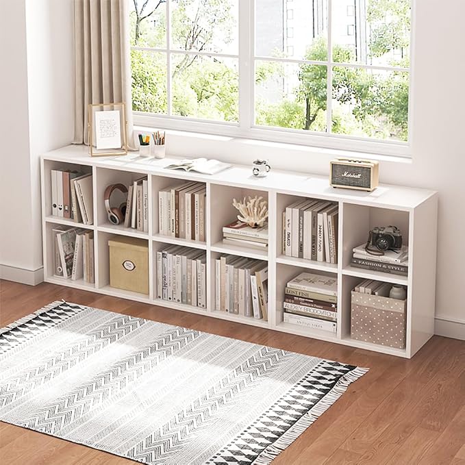 NELYE 8 Cube Organizer Bookcase White Open Shelf | Suitable for 11-inch Fabric Storage Bins, Simple Compartments Bookshelf, Holds 20 Lbs per Cube