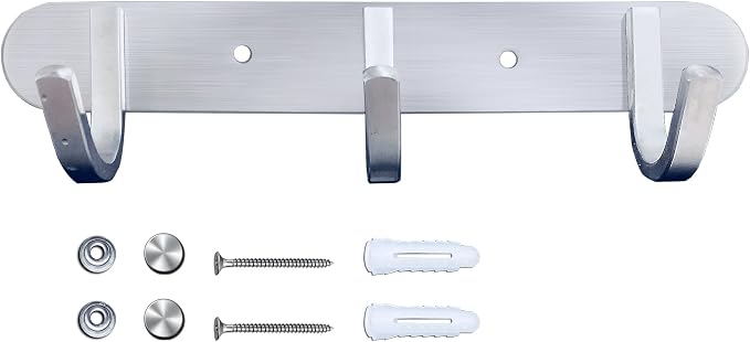 Coat Hook Rack Brushed Nickel - Sagmoc 8-Inch Coat&Towel Hook Rail Wall Mounted with 3 Hooks, Durable Wall Hangers for Bedroom, Bathroom, Foyer, Hallway (SUS304 Stainless Steel)