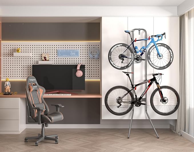 CXWXC 2 Bike Storage Rack (Max. 120LBS) - Gravity Wall Bike Rack - Fully Adjustable Bike Rack Garage,Home or Apartments - Vertical Bike Stand for Road, Mountain, and Hybrid Bicycles
