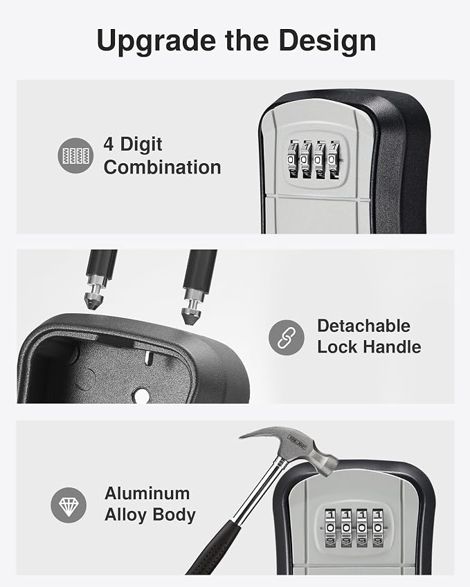 Puroma Key Lock Box, Portable Combination Lockbox Wall-Mounted Key Storage Box for House Keys, Resettable Code Safe Security Lock Box for Home, Office, Apartment Spare Key Storage (8 Pack, Gray)