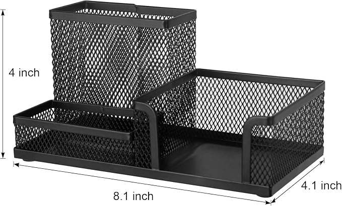 Comix 2 Packs Mesh Pen Holder, Desk Organizer for Home Office, Black | 3 Compartment Pencil Holder, Sticky Notes Holder, Pen Organizer Office Supplies