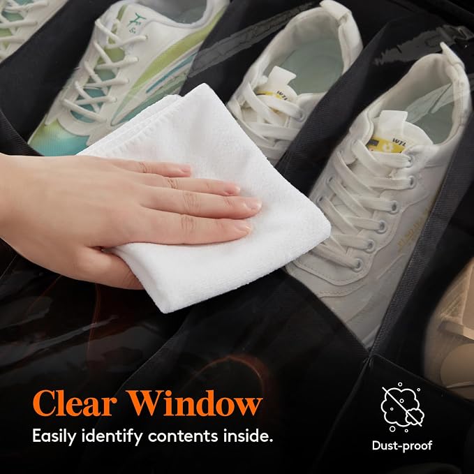 Lifewit Under Bed Shoe Storage Organizer 4 Pack(16 Shoes Cells), 4.3 Inches Profile Fabric Shoes Container Box with Clear Cover, Foldable Storage Bag with 2 Handles, Fits 32 to 64 Pairs