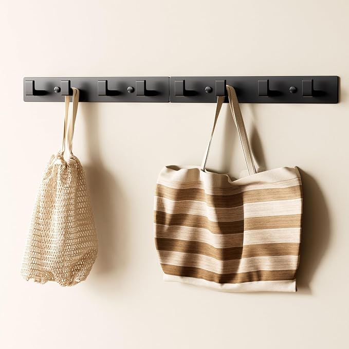 GWAAZXGZ Black Wall Mounted Coat Rack, 8 Right-Angle Hooks, 25 inch | Modern Organizer for Entryway, Bathroom, Bedroom, Holds Coats, Towels, Hats