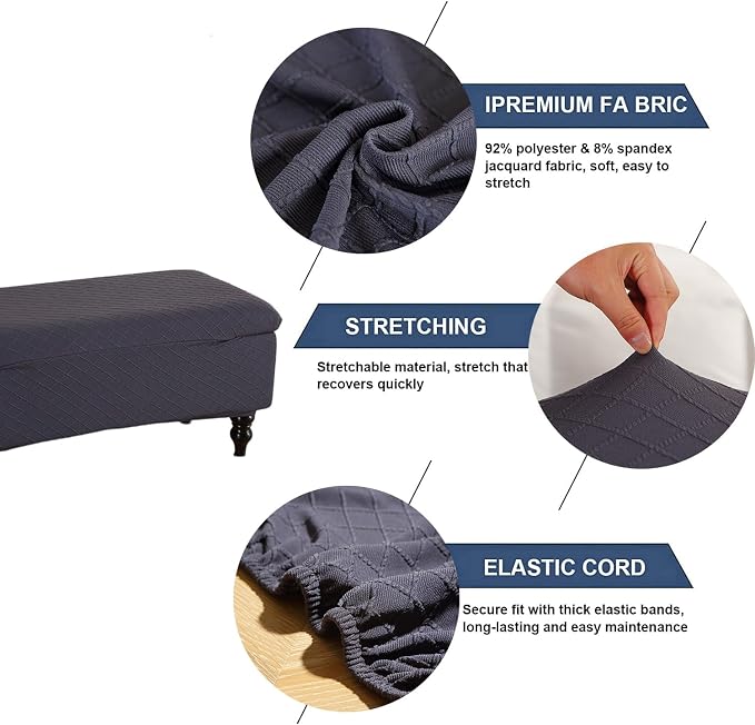 FUANGUI Ottoman Cover Slipcovers Rectangular Folding Stretch | Storage Bench Footrest Sofa Stool Covers Footstool Protector with Elastic Bottom, Removable Washable,Medium