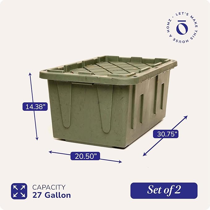 HOMZ Tough Tote Durabilt Storage, 27 Gallon - Set of 2, Green Camo, 2 Pack