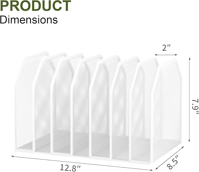 FANXIYQ White 7-Section File Folder Organizer for Desk, Metal Vertical File Holder Stand, Desktop File Organizer Rack for Letter/A4 Folders, Papers, Books, Office Classroom Home