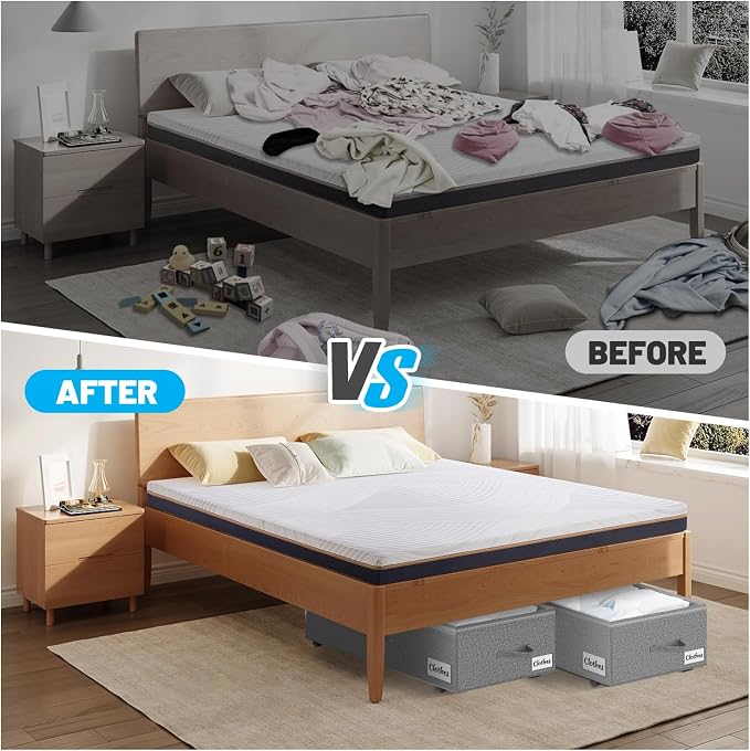 Under Bed Storage with Wheels, 3-Pack 10" Height XXL 75L Rolling Storage Bins, Quick Assembly Underbed Shoe Storage Containers with Clear Lid & Label, Dorm Under Bed Drawers for Clothes, Shoes, Grey
