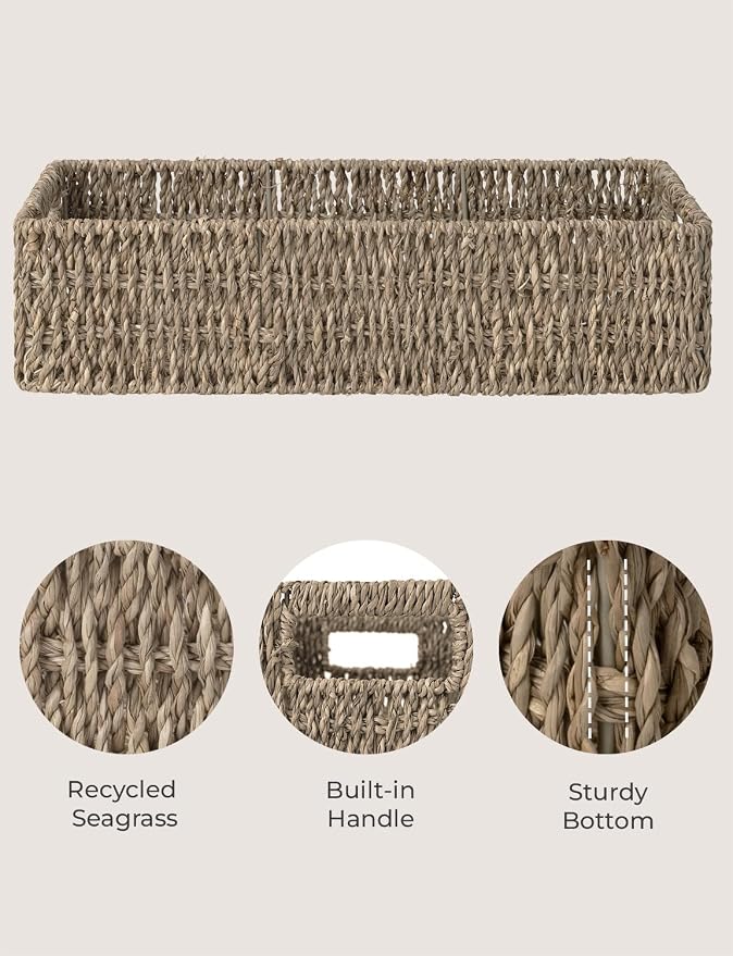 StorageWorks Wicker Seagrass Baskets, Toilet Basket Tank Topper | Small Toilet Tank Basket with Built-in Handles, Bathroom Basket Organizer and Storage for Bathroom Decor