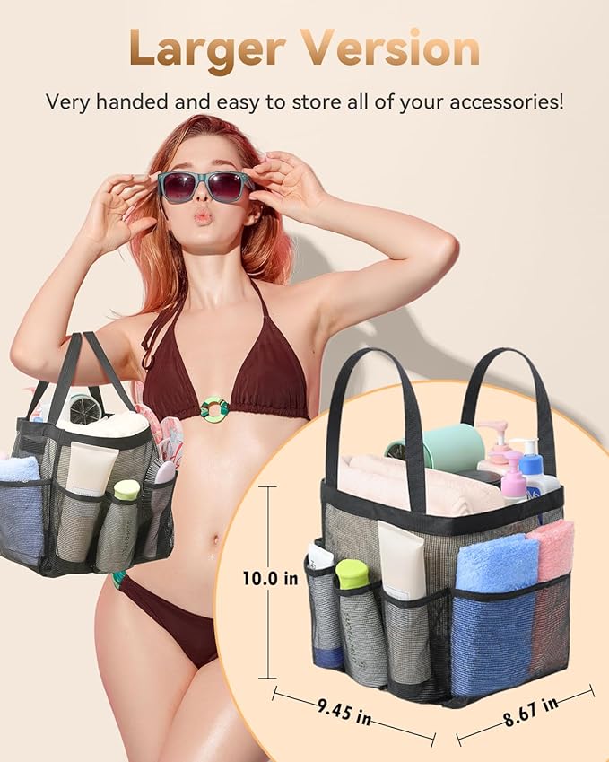 Temede Mesh Shower Caddy Portable for College Dorm Room Essentials | Large Capacity 8-Pocket Shower Tote Bag, Shower Basket with Quick-Dry and Dual Handles for Dorm, Gym, Beach, Travel, Camping