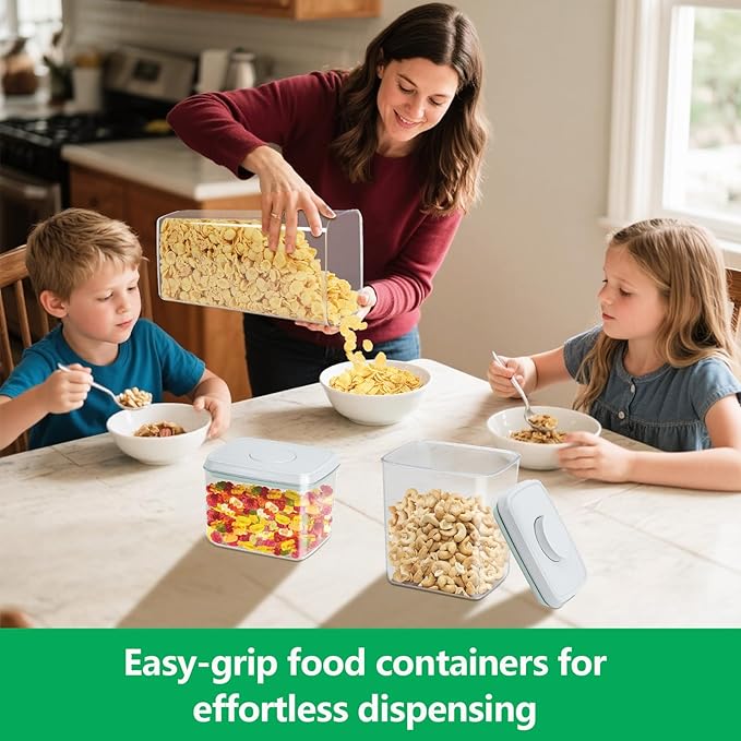 3 Pack Pasta Sugar Storage Containers with Pop-up Lid 1.26 + 2.11 + 3.48 Qt | Airtight Food Storage Container for Flour, Rice, Spaghetti, Nuts, Snack, Candy, Dog Treat, Kitchen Pantry Organization