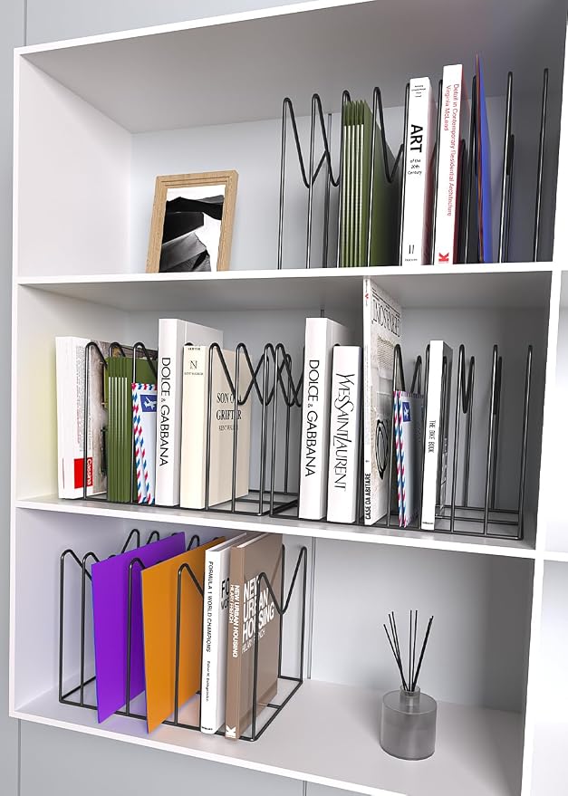 4 Sets File Organizer for Desk,File Sorter Organizer,File Folder Holder/Rack/Stand,Desktop Record/Clipboard Holder,8 Sections Storage,Anti-Scratch/Pilly/Rusty,Metal Stable Holder,Black