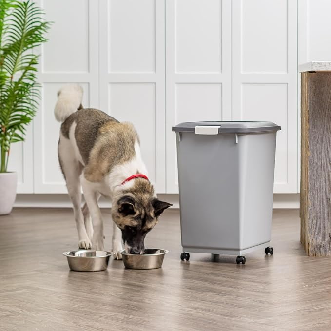 IRIS USA Dog Food Storage Container, Up to 54 lbs, Gray/Dark Gray | Made in USA, Comes with Wheels & 2-Cup Scoop, Airtight Seal, BPA-Free, Bird Seed, Cat food, Cat Litter, Treats, Pellets