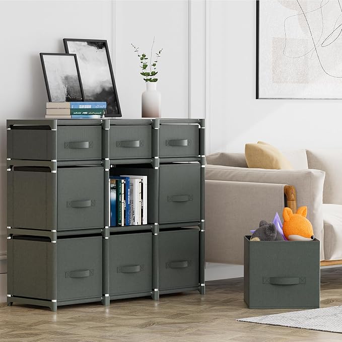 Mavivegue 9 Cube Storage Organizer, Closet Organizers and Storage, Cube Storage Shelf, Easy to Assemble with Storage Drawers, DIY Closet Cube Organizer for Living Room, Bedroom, Dorm Room-Gray