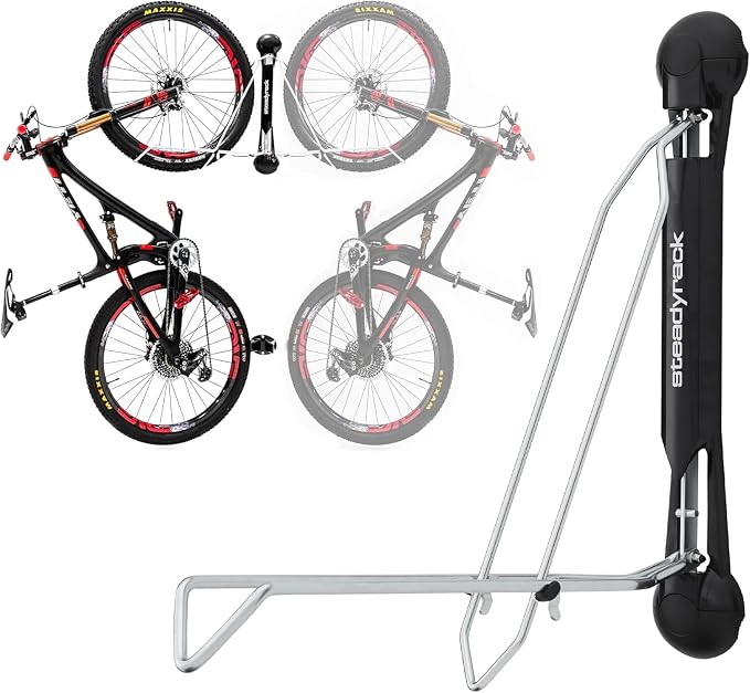 Steadyrack Swivel Bike Wall Mount, Vertical Bike Rack for Garage Storage | Roll-in design, no heavy lifting. Holds road and gravel bikes to 77 lb, steel build, fits apartments, sheds.