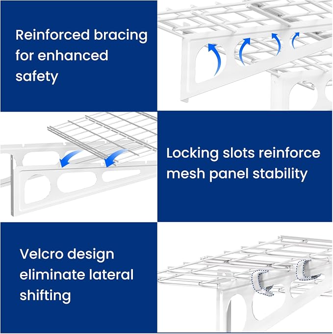 FLEXIMOUNTS 2-Pack Garage Shelving with Hooks, 2x6ft Storage Shelves, White | 24-inch-by-72-inch Wall Shelf Garage Storage Racks Floating Shelves, Rustproof Seamless Grid Design, Classic Series